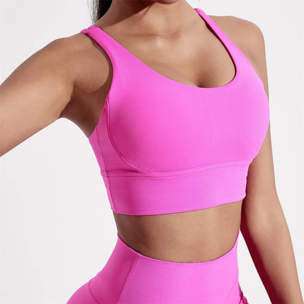 Women's solid color cross back sports bra