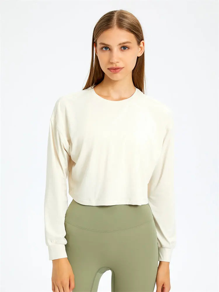 Loose Fit Long Sleeve Crop Top Sweatshirt