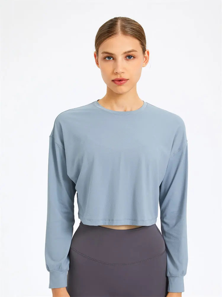 Loose Fit Long Sleeve Crop Top Sweatshirt