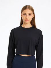 Loose Fit Long Sleeve Crop Top Sweatshirt