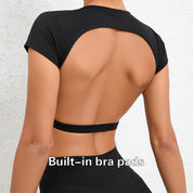 Backless crop top fitness shirt