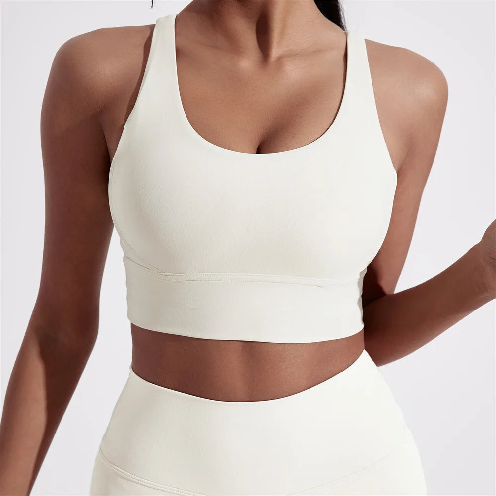 Women's solid color cross back sports bra