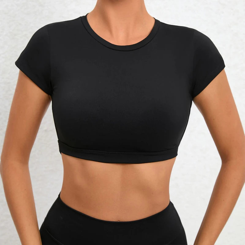 Backless crop top fitness shirt