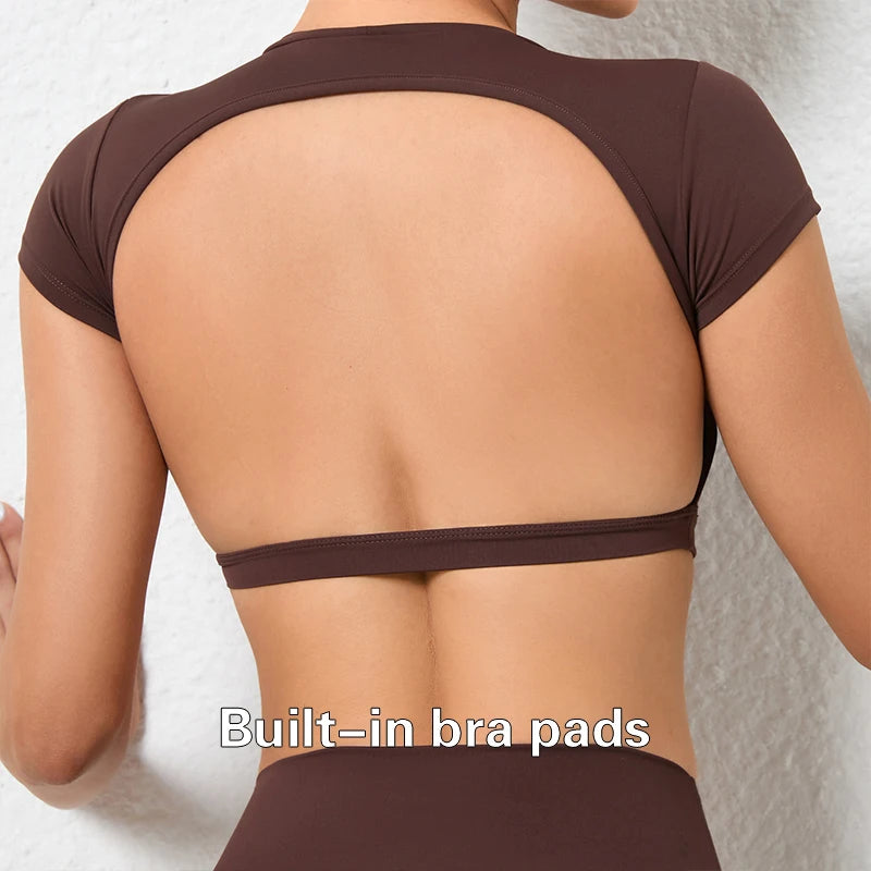 Backless crop top fitness shirt