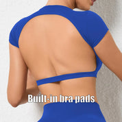 Backless crop top fitness shirt