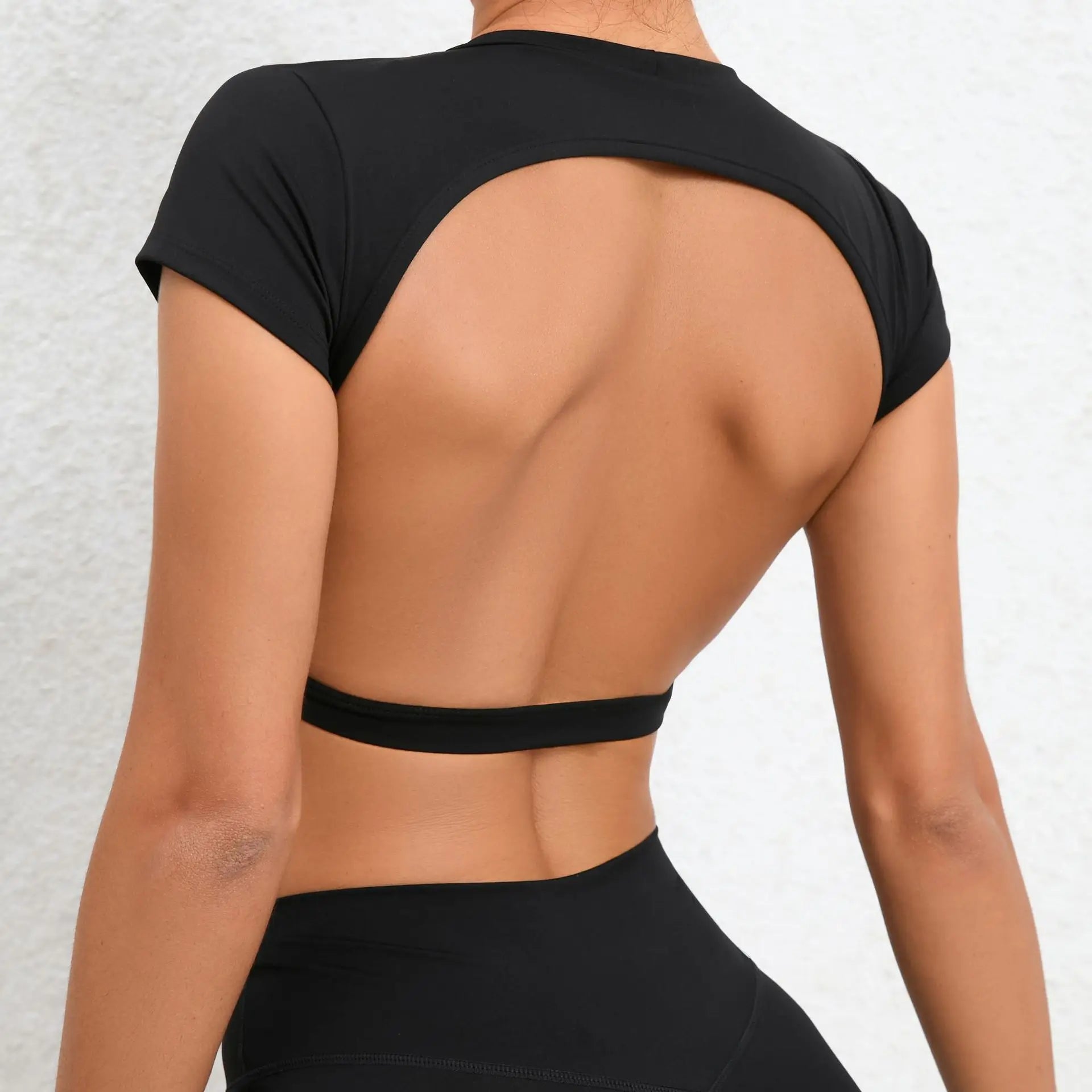 Backless crop top fitness shirt