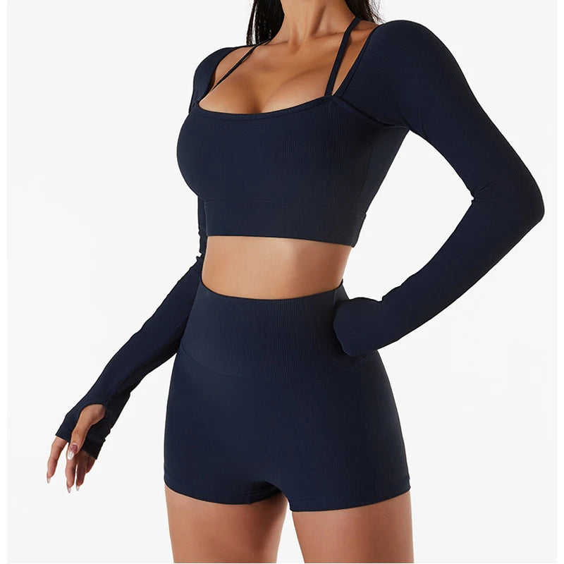 Women's Seamless Crop Top Fitness Long sleeve Shirt