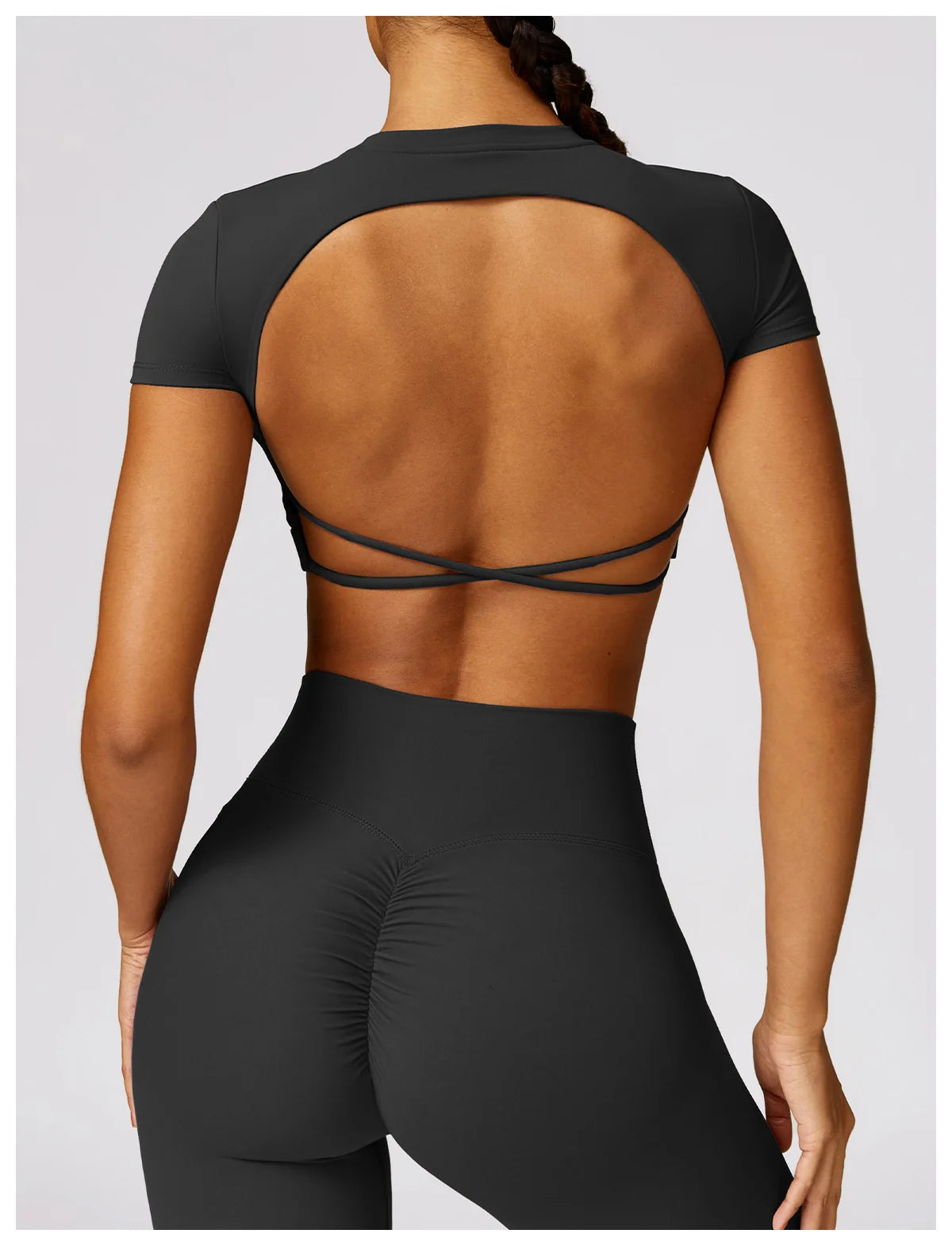 Sexy Hollow Back Crop Top Short Sleeve