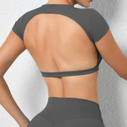 Backless crop top fitness shirt