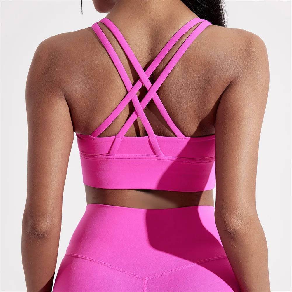 Women's solid color cross back sports bra