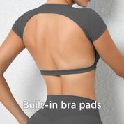 Backless crop top fitness shirt