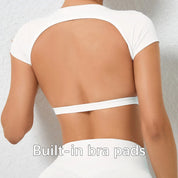 Backless crop top fitness shirt