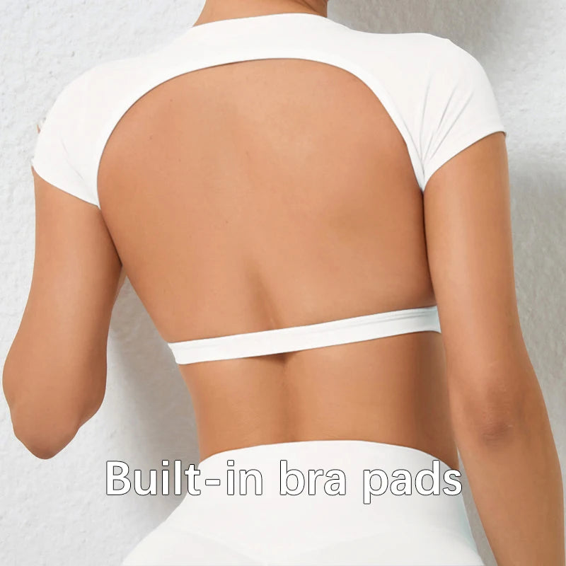 Backless crop top fitness shirt